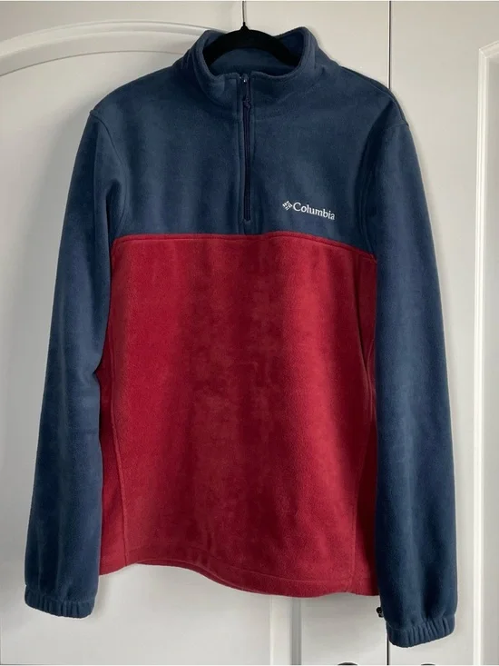 Columbia Men’s Navy and Red Zip-Up Fleece Pullover Size M - Picture 1 of 9